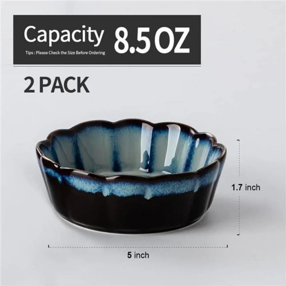 Ceramic Cat Bowls,5 Inch Cat Bowls for Food and Water (Blue/Green-2 Packs)